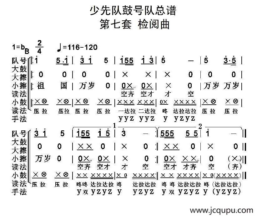 中国少年先锋队鼓号队总谱（第七套 检阅曲）简谱
