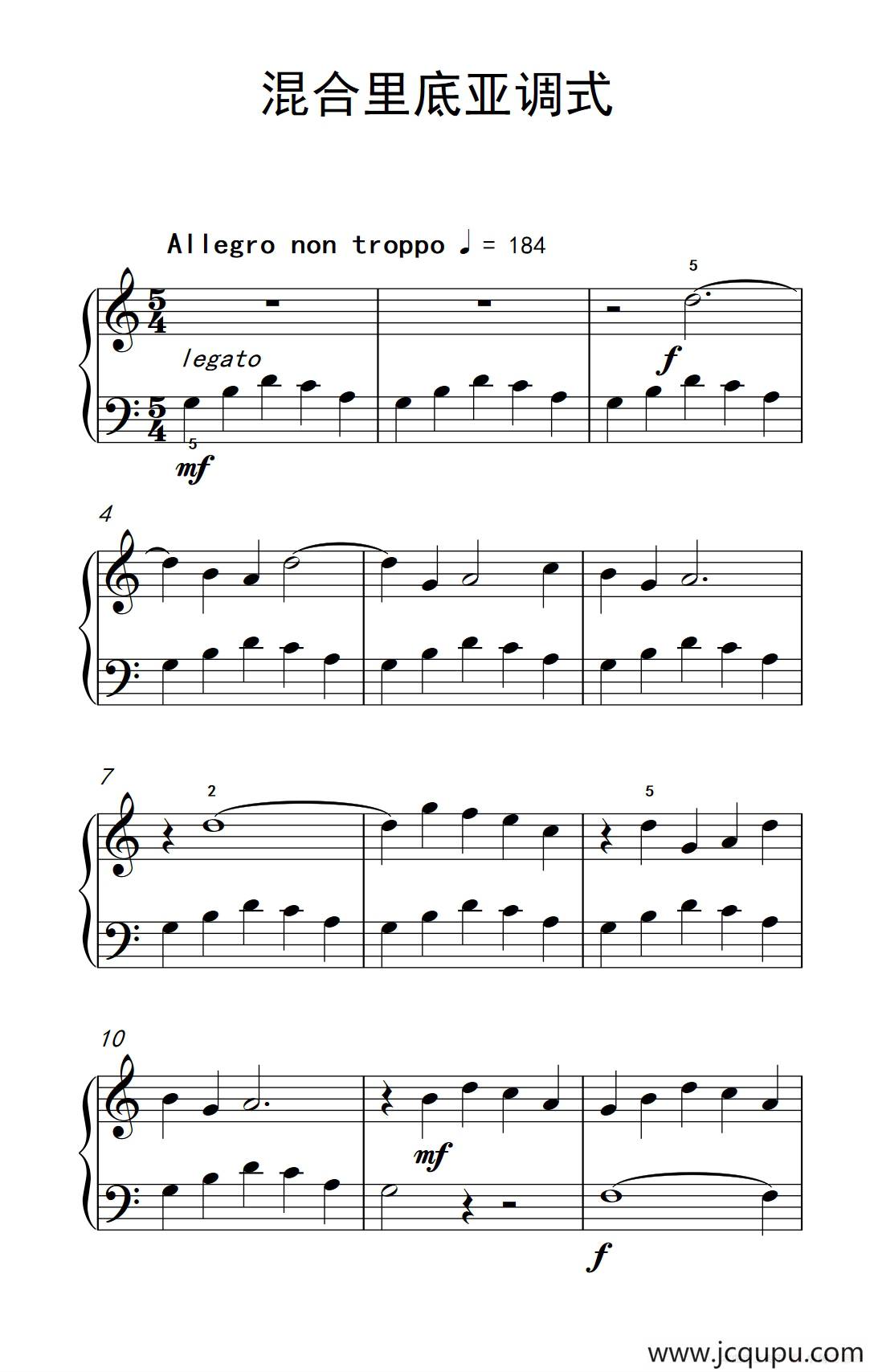 混合里底亚调式（巴托克 小宇宙 钢琴教程 2）简谱