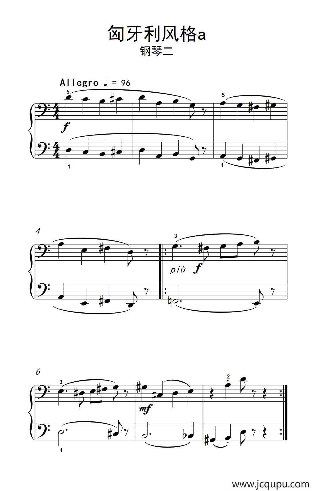 （1）.匈牙利风格a 钢琴二（巴托克 小宇宙 钢琴教程 2）简谱