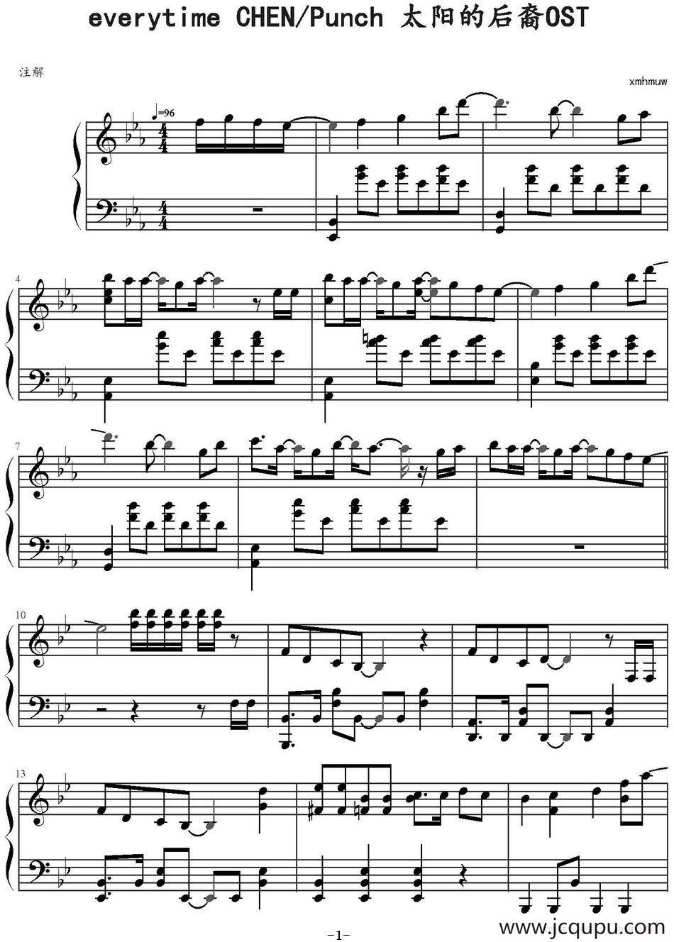 everytime CHEN/Punch 太阳的后裔OST简谱