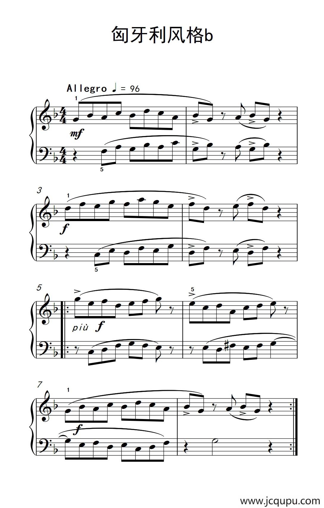 （3）.匈牙利风格b（巴托克 小宇宙 钢琴教程 2）简谱