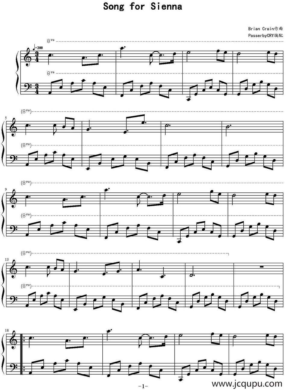 Song for Sienna简谱