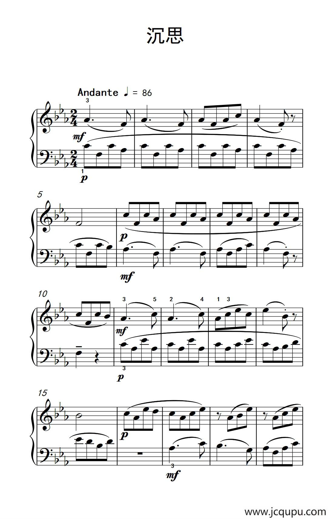 沉思（巴托克 小宇宙 钢琴教程 2）简谱