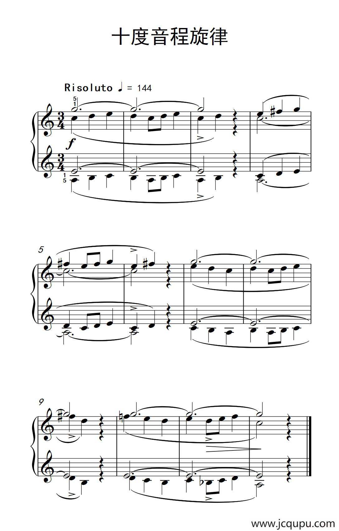 十度音程旋律（巴托克 小宇宙 钢琴教程 2）简谱