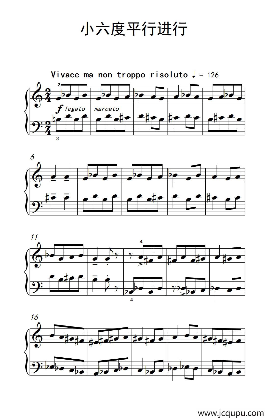 小六度平行进行（巴托克 小宇宙 钢琴教程 2）简谱