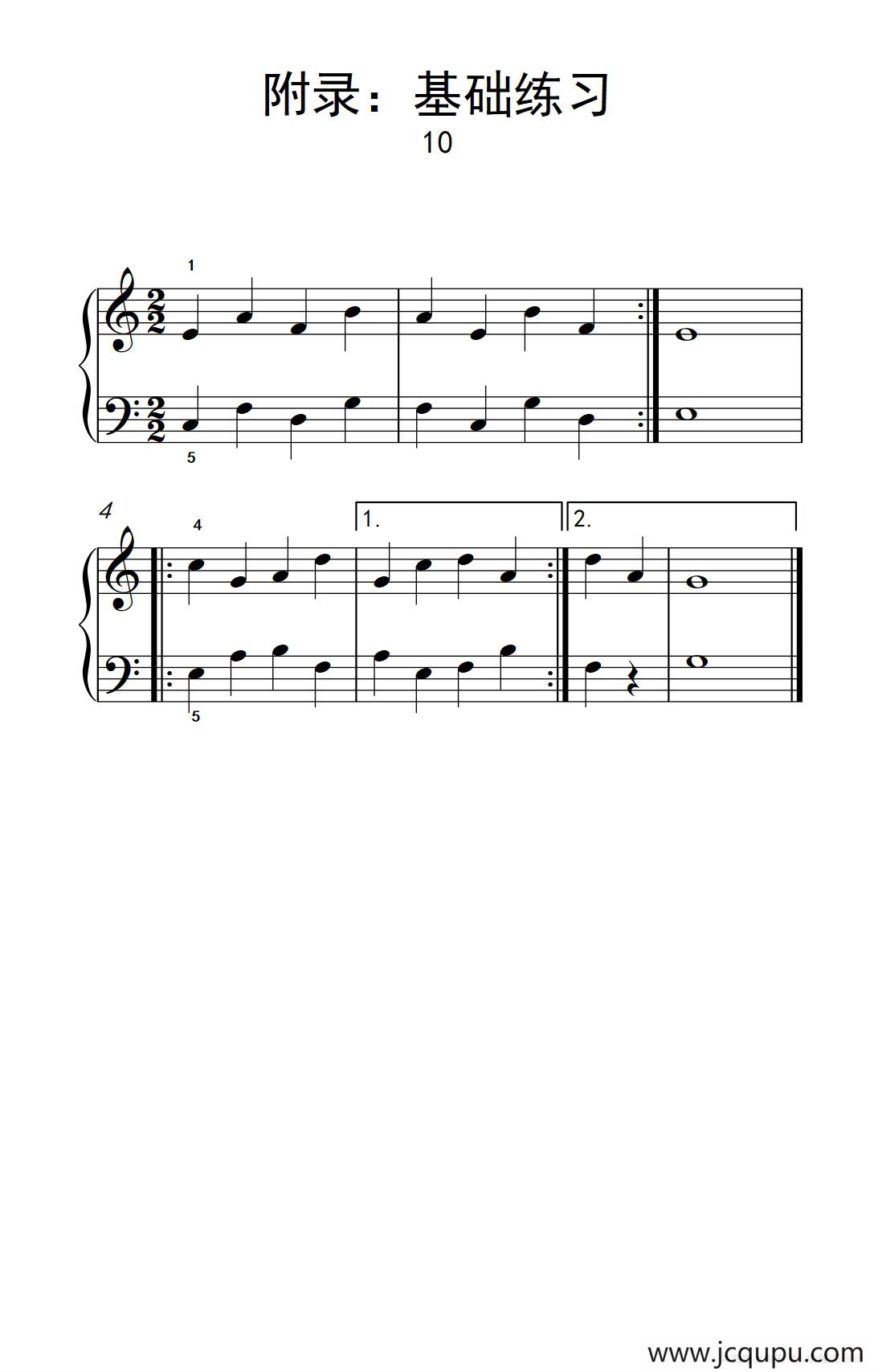 附录：基础练习 10（巴托克 小宇宙 钢琴教程 2）简谱