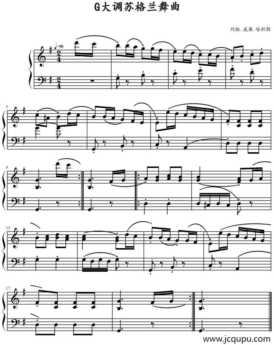 G大调苏格兰舞曲 （约翰·威廉·哈斯勒作曲版）简谱