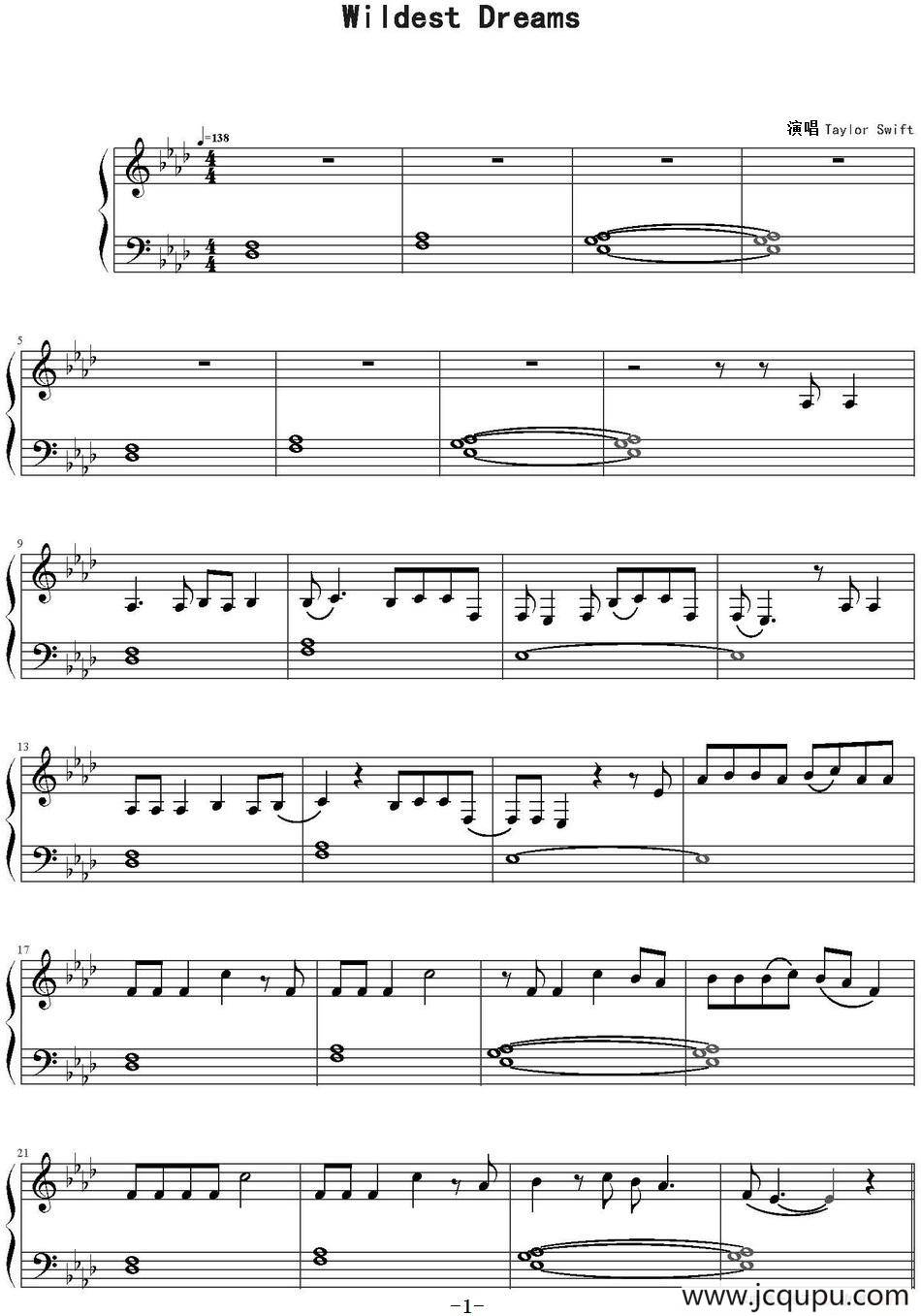 Wildest Dreams简谱