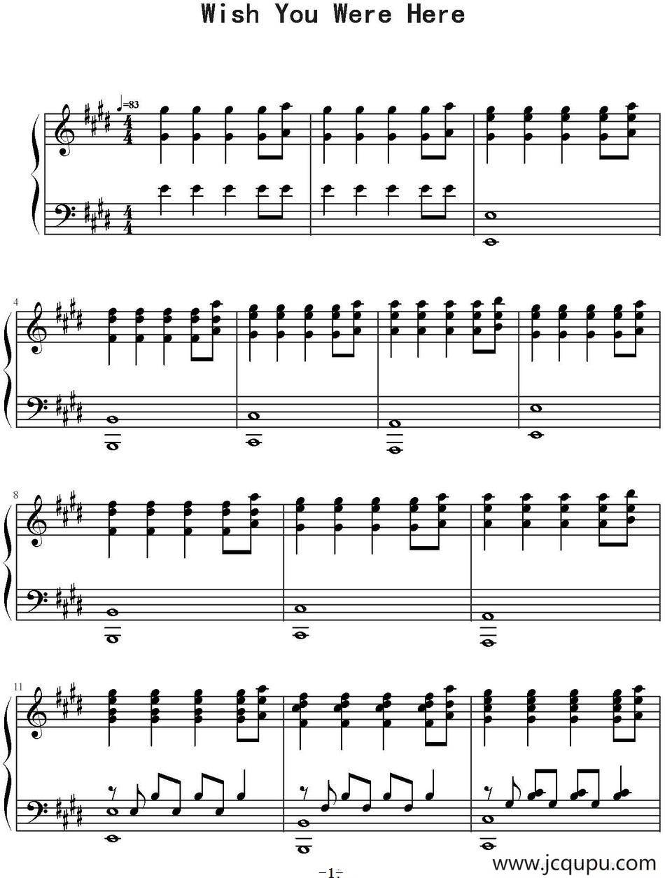 Wish you were here简谱