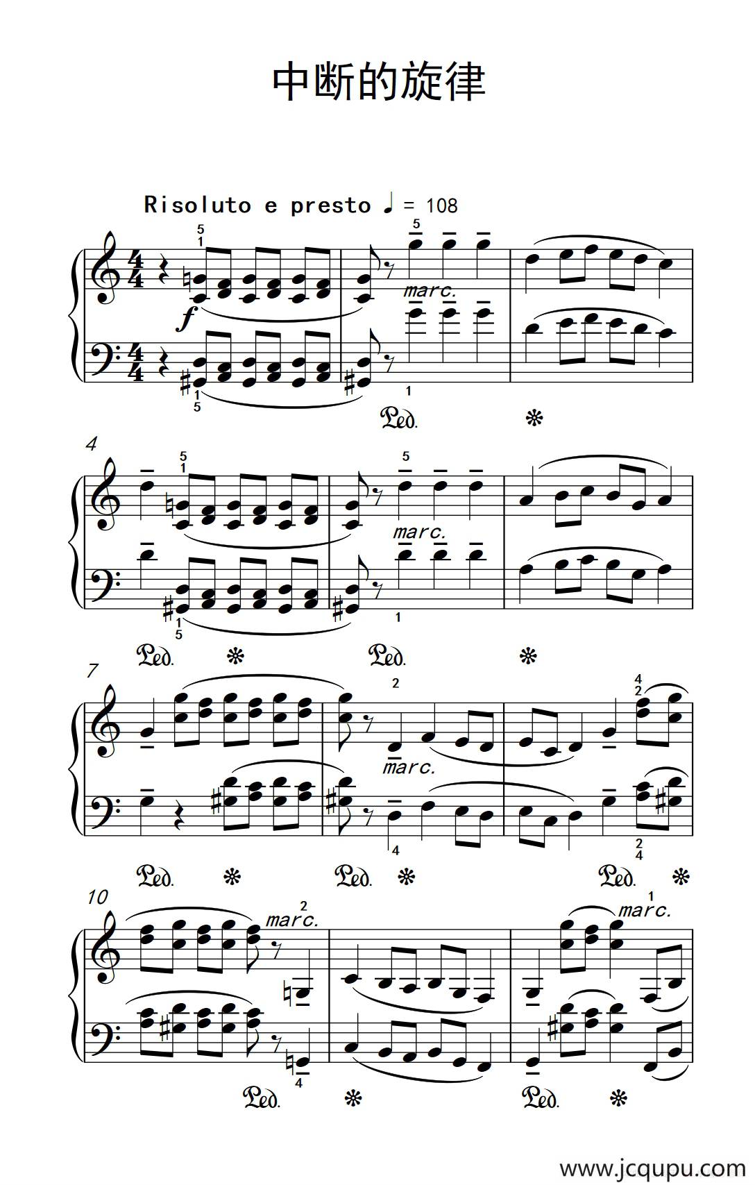 中断的旋律（巴托克 小宇宙 钢琴教程 3）简谱