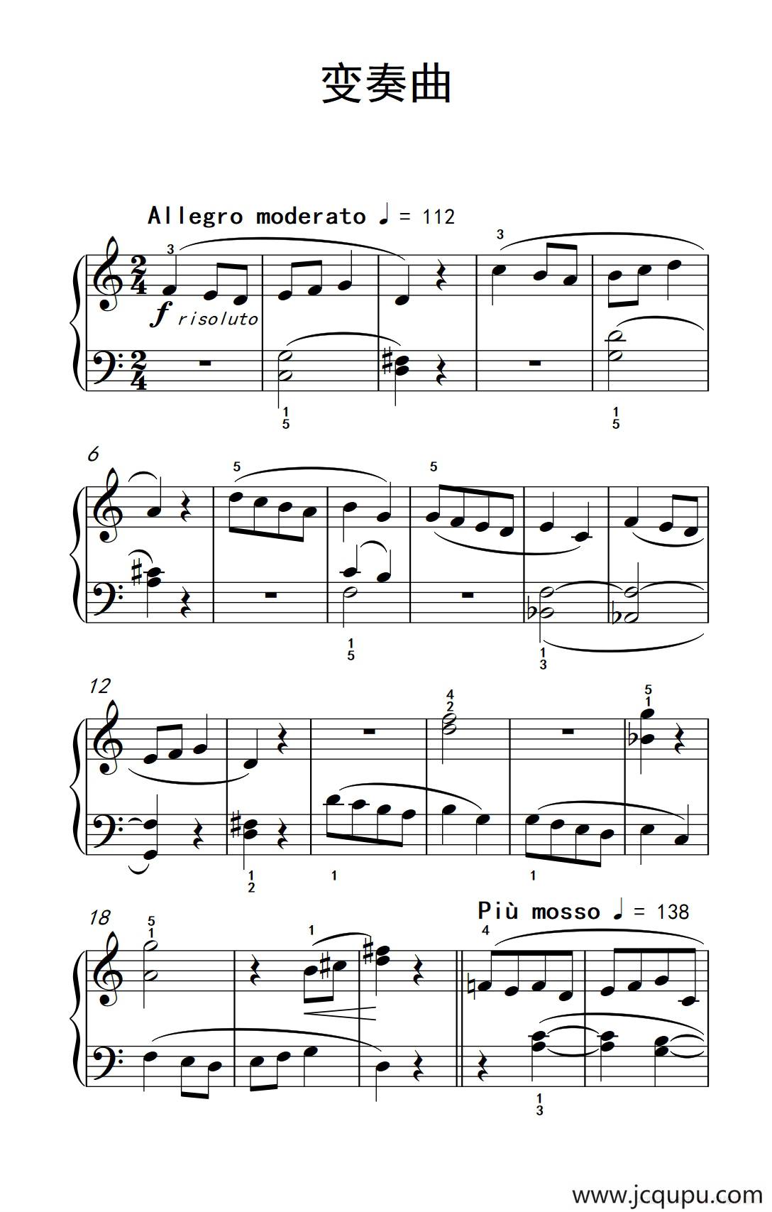 变奏曲（巴托克 小宇宙 钢琴教程 3）简谱