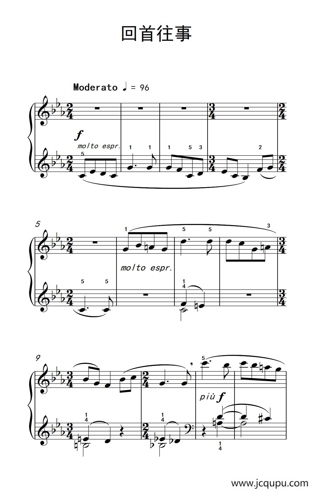 回首往事（巴托克 小宇宙 钢琴教程 3）简谱