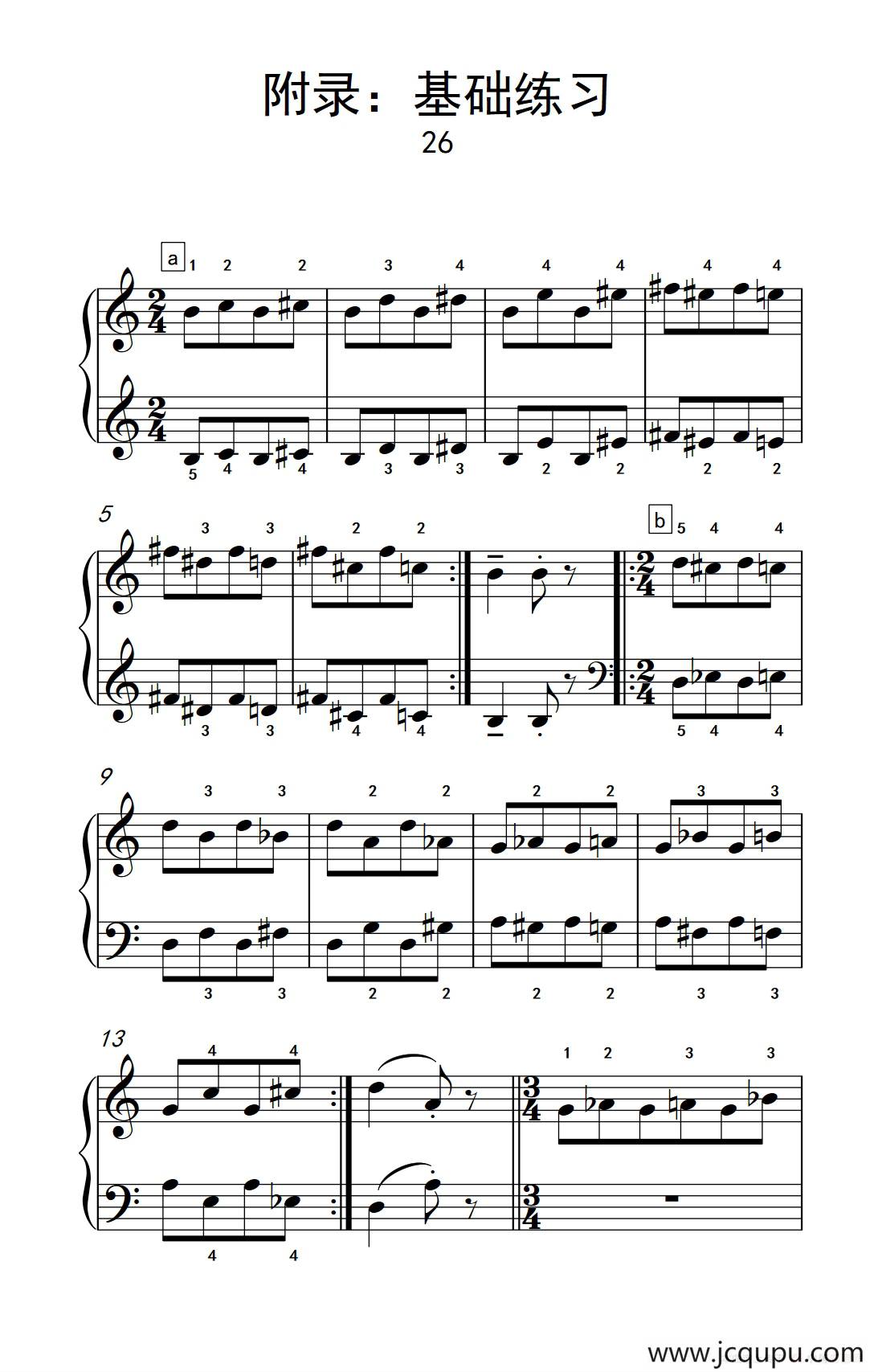 附录：基础练习 26（巴托克 小宇宙 钢琴教程 3）简谱