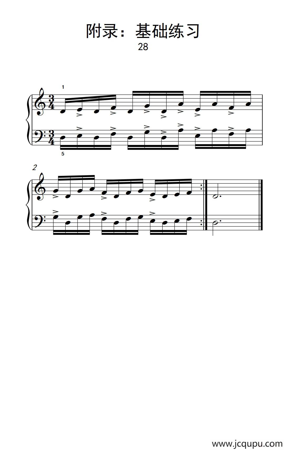 附录：基础练习 28（巴托克 小宇宙 钢琴教程 3）简谱