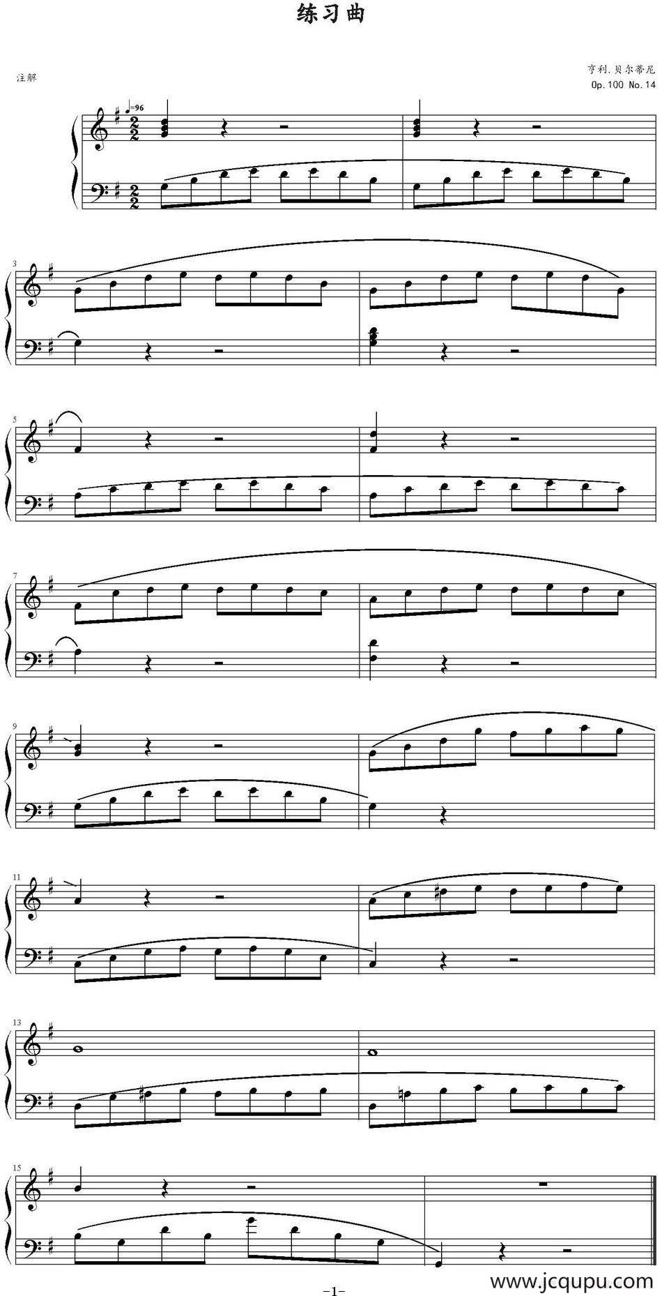 亨利·贝尔蒂尼练习曲Op.100，No.14简谱