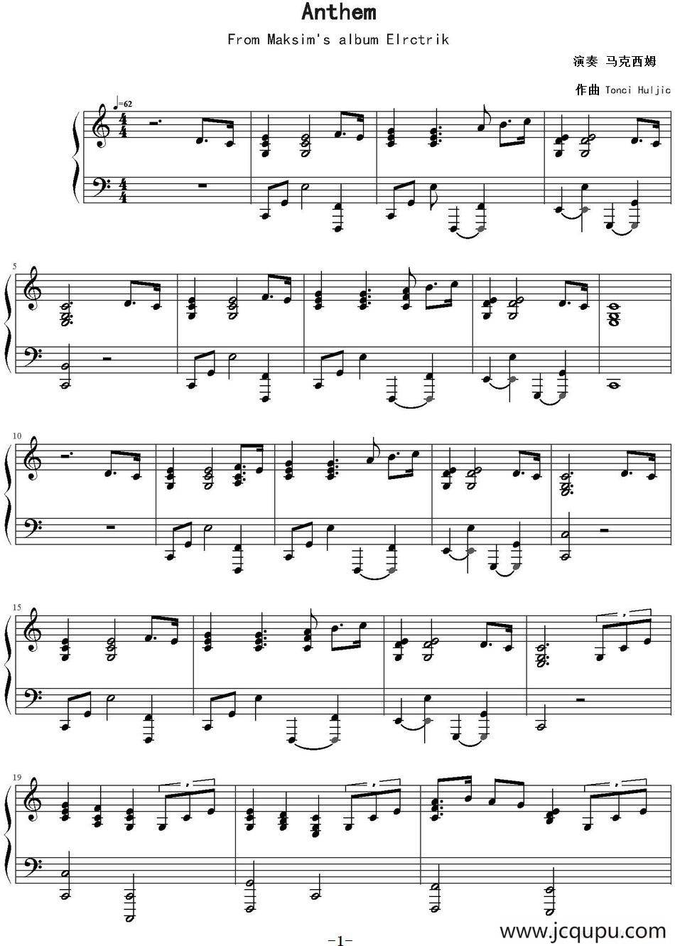 Anthem（颂歌）简谱