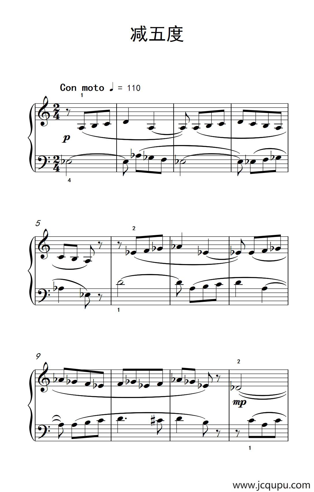 减五度（巴托克 小宇宙 钢琴教程 4）简谱