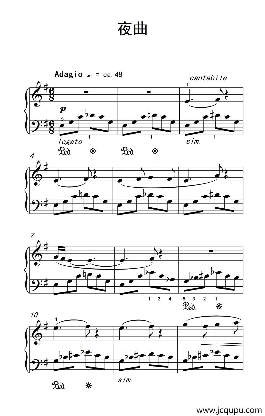 夜曲（巴托克 小宇宙 钢琴教程 4）简谱