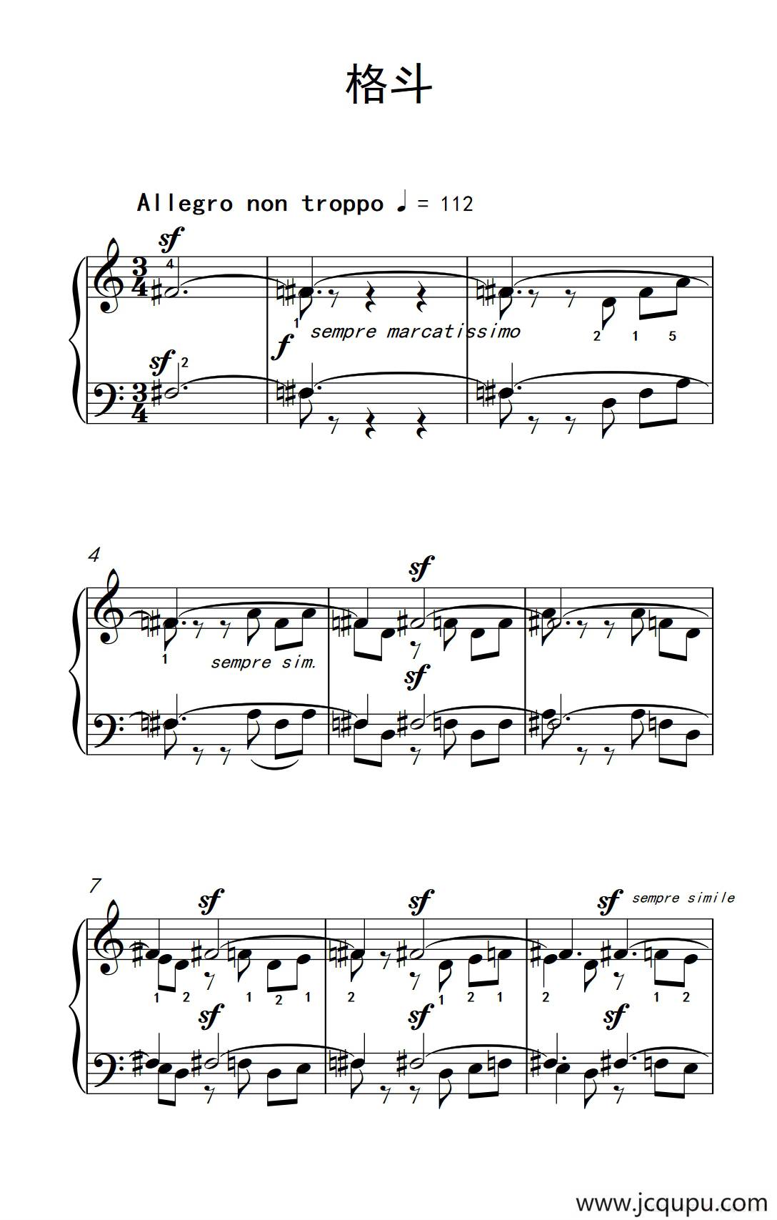 格斗（巴托克 小宇宙 钢琴教程 4）简谱