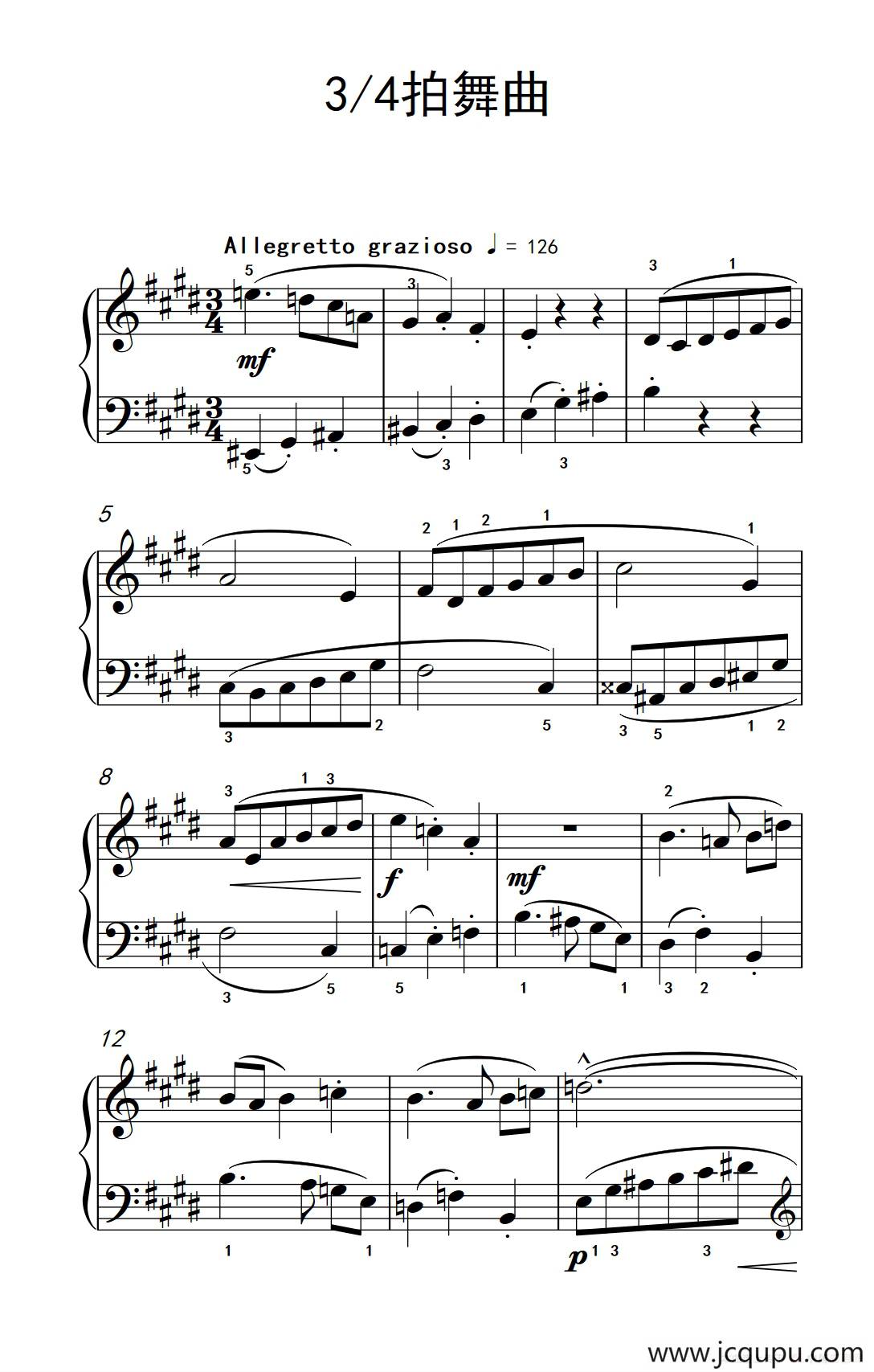 3/4拍舞曲（巴托克 小宇宙 钢琴教程 4）简谱