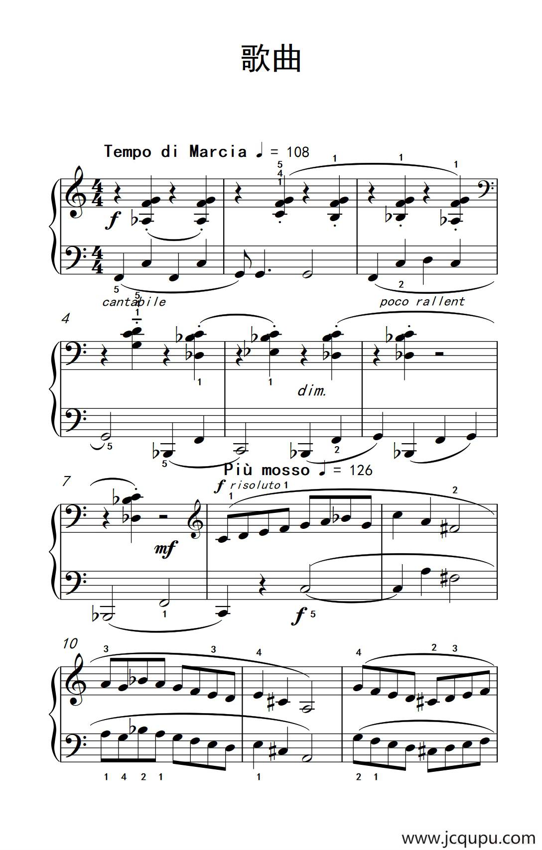 歌曲（巴托克 小宇宙 钢琴教程 4）简谱