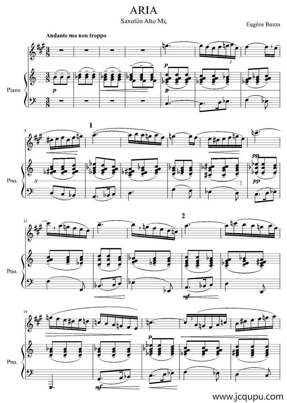 Aria 咏叹调（萨克斯+钢琴）简谱