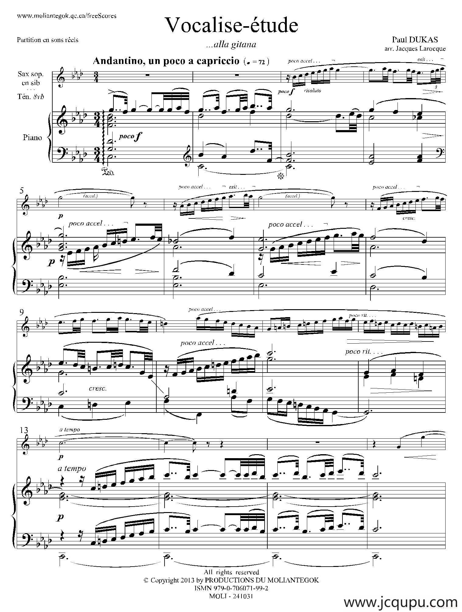 P·杜卡斯：练声曲（高音萨克斯+钢琴伴奏）简谱