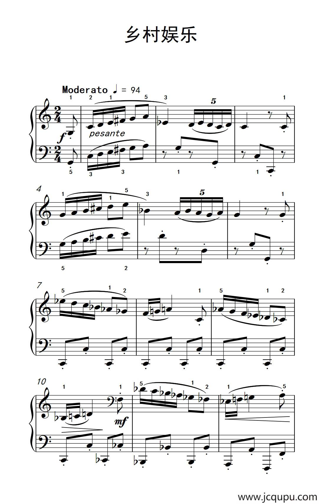 乡村娱乐（巴托克 小宇宙 钢琴教程 5）简谱