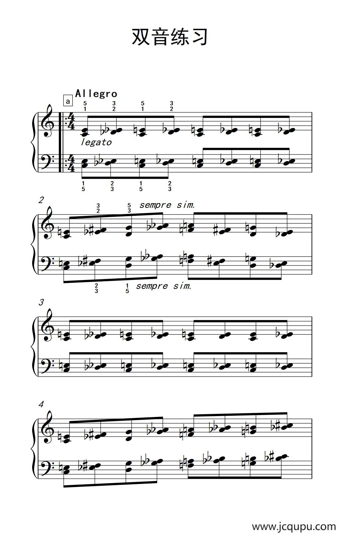 双音练习（巴托克 小宇宙 钢琴教程 5）简谱