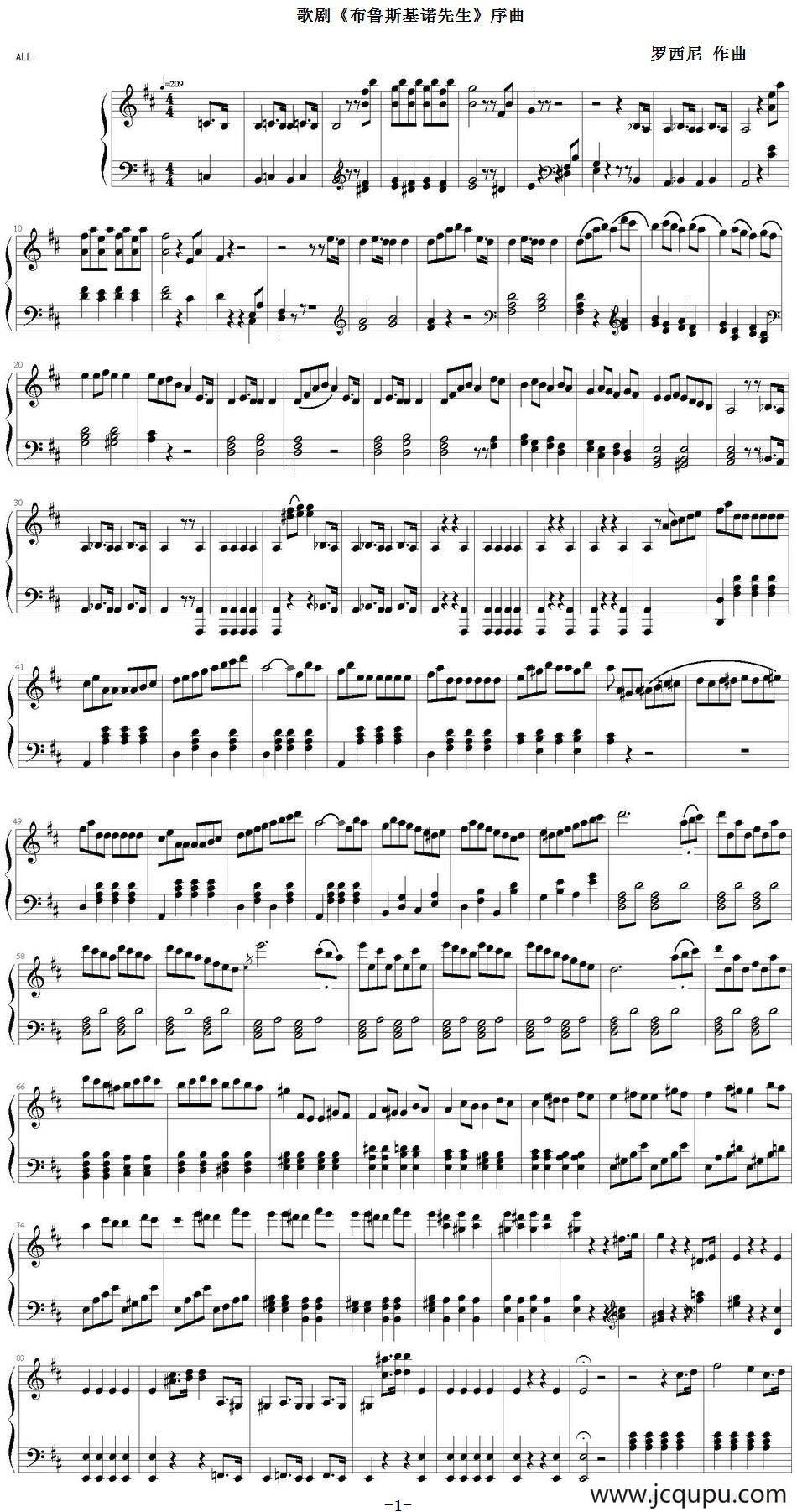 歌剧《布鲁斯基诺先生》序曲 简谱