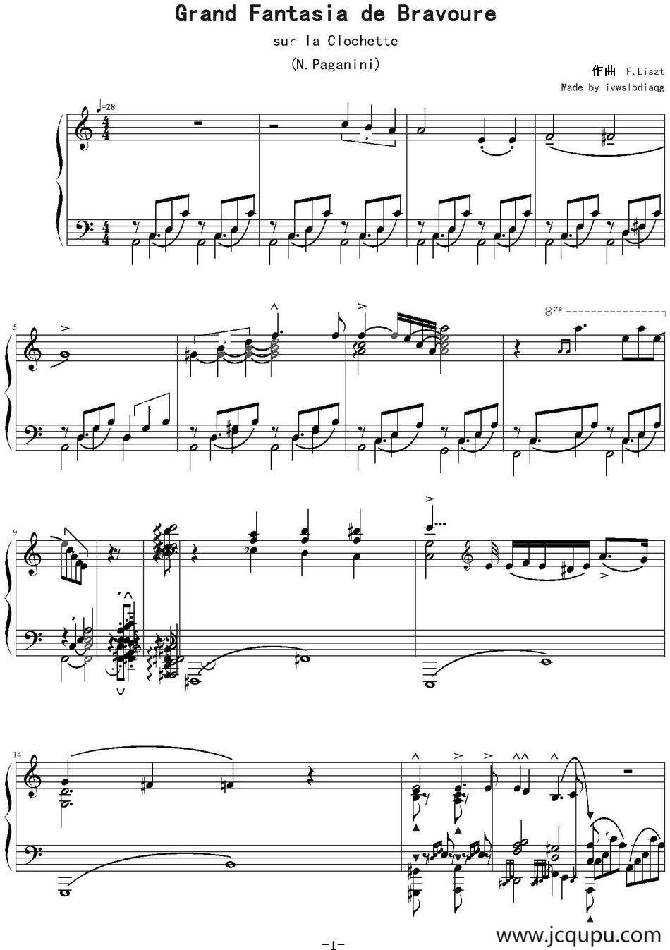 钟声大幻想曲（Grand Fantasia de Bravoure）简谱