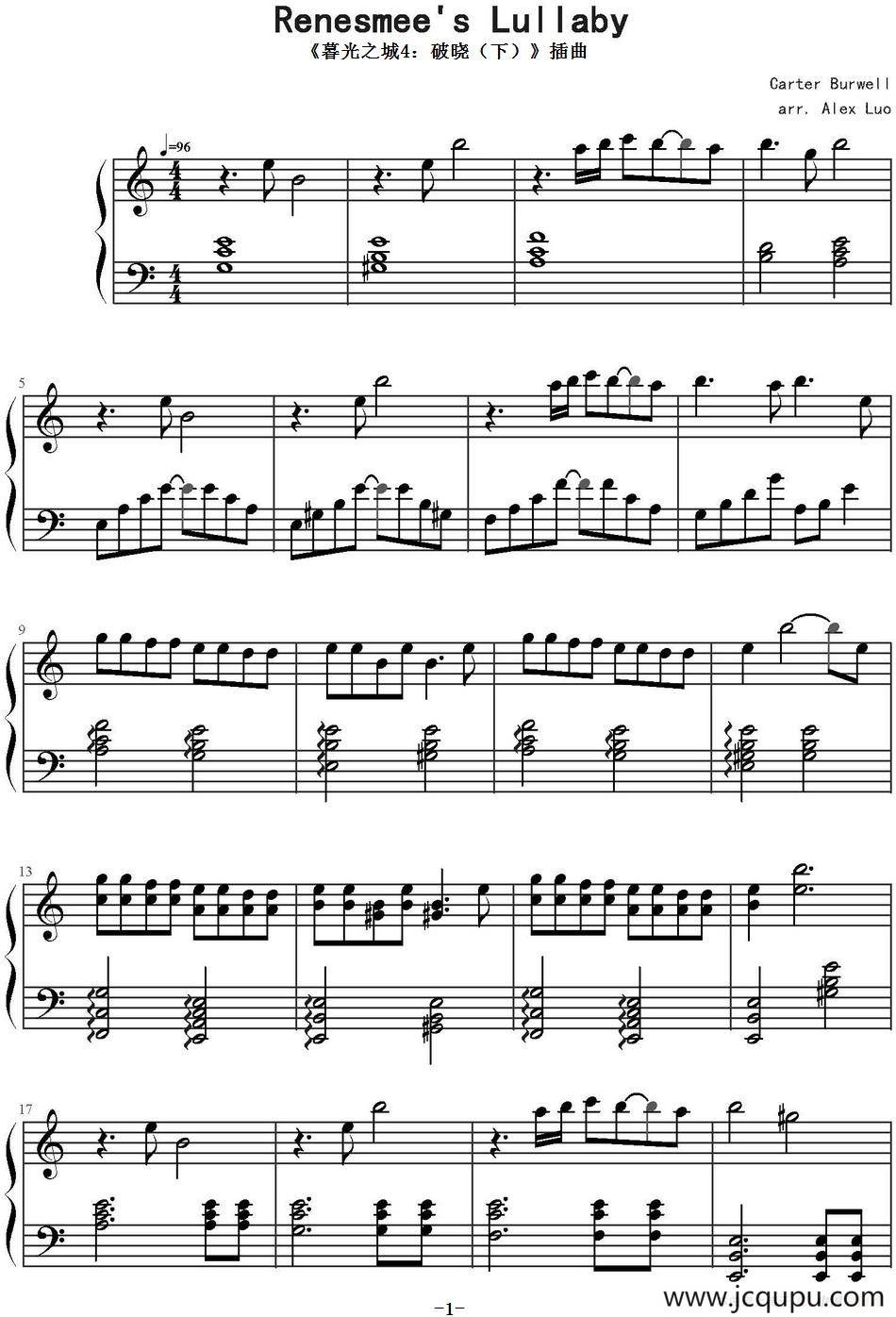 Renesmee's Lullaby（《暮光之城4：破晓（下）》插曲）简谱