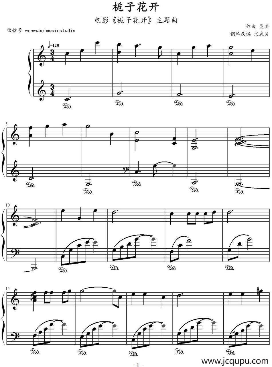 栀子花开（电影《栀子花开》主题曲、文武贝钢琴改编版）简谱