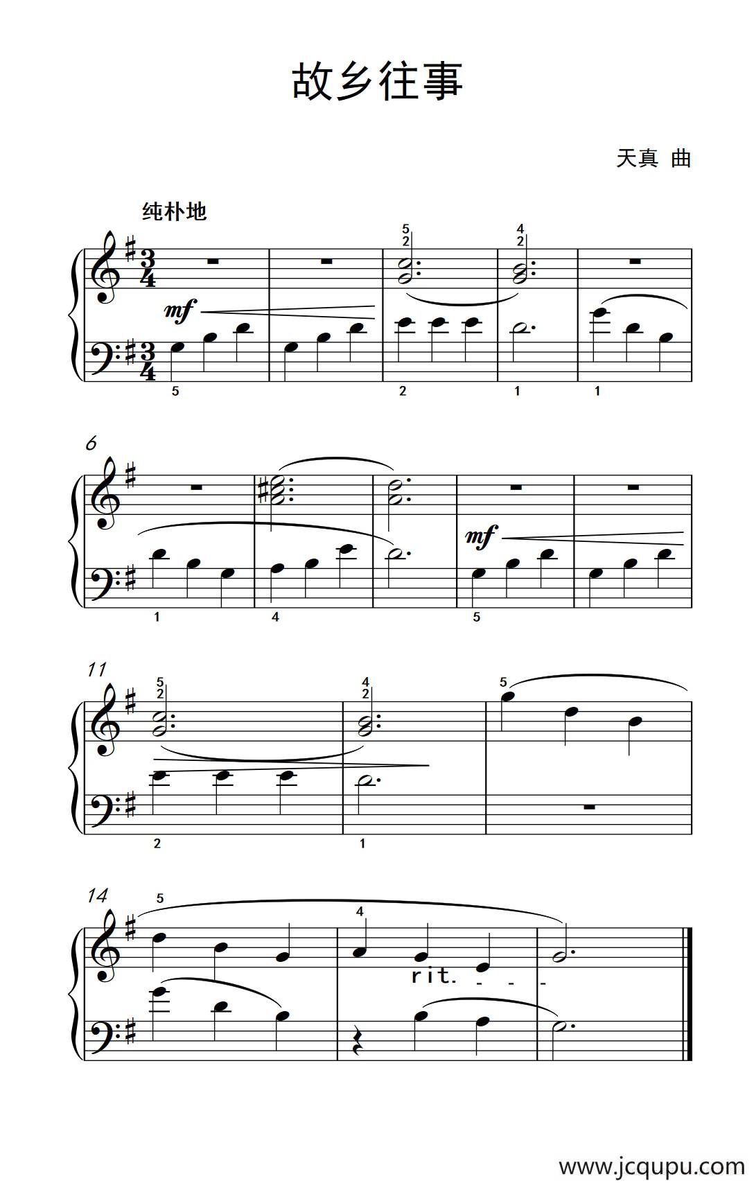 故乡往事（约翰·汤普森 成人钢琴教程 第一册）简谱