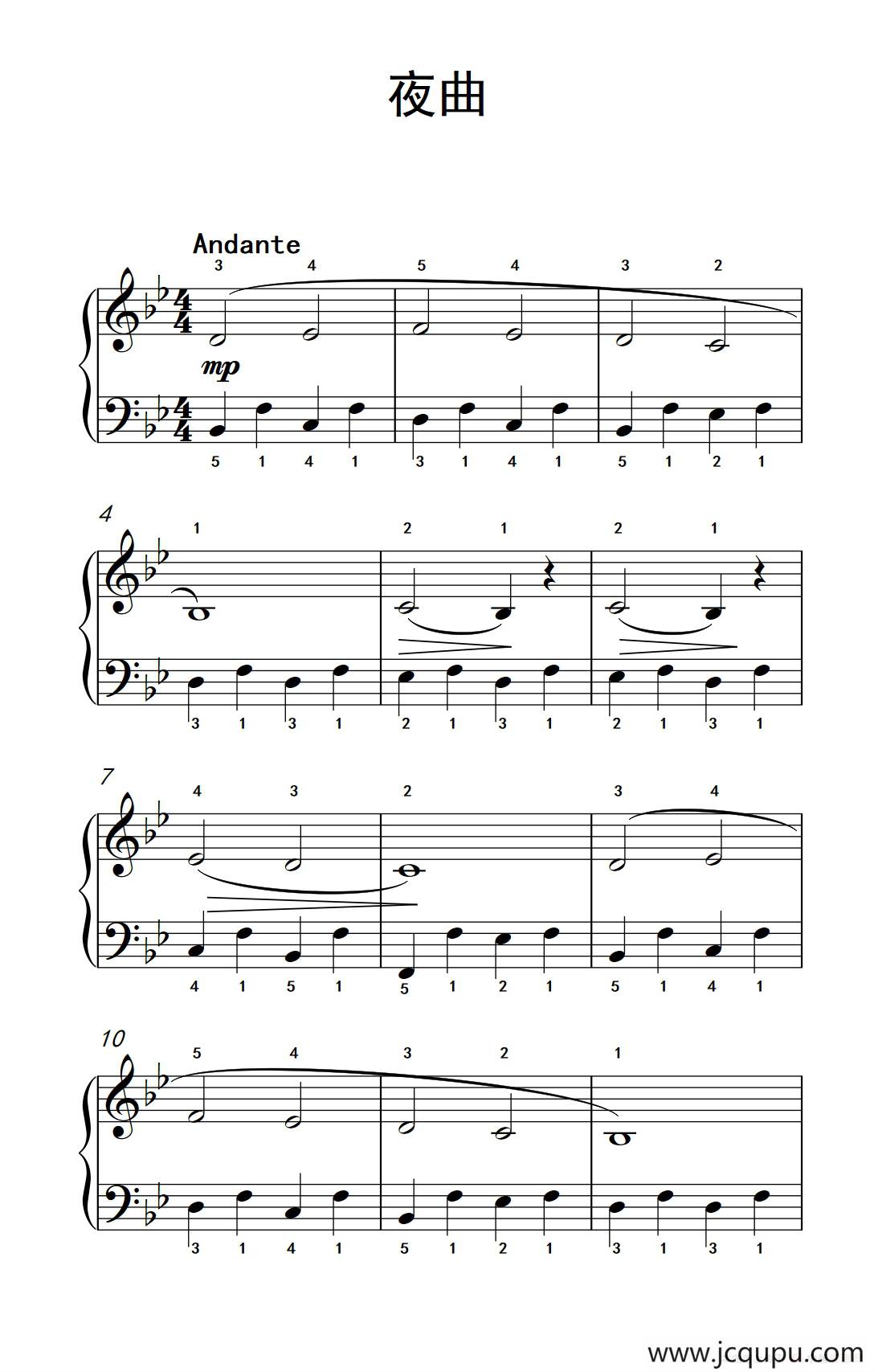 夜曲（约翰·汤普森 成人钢琴教程 第一册）简谱