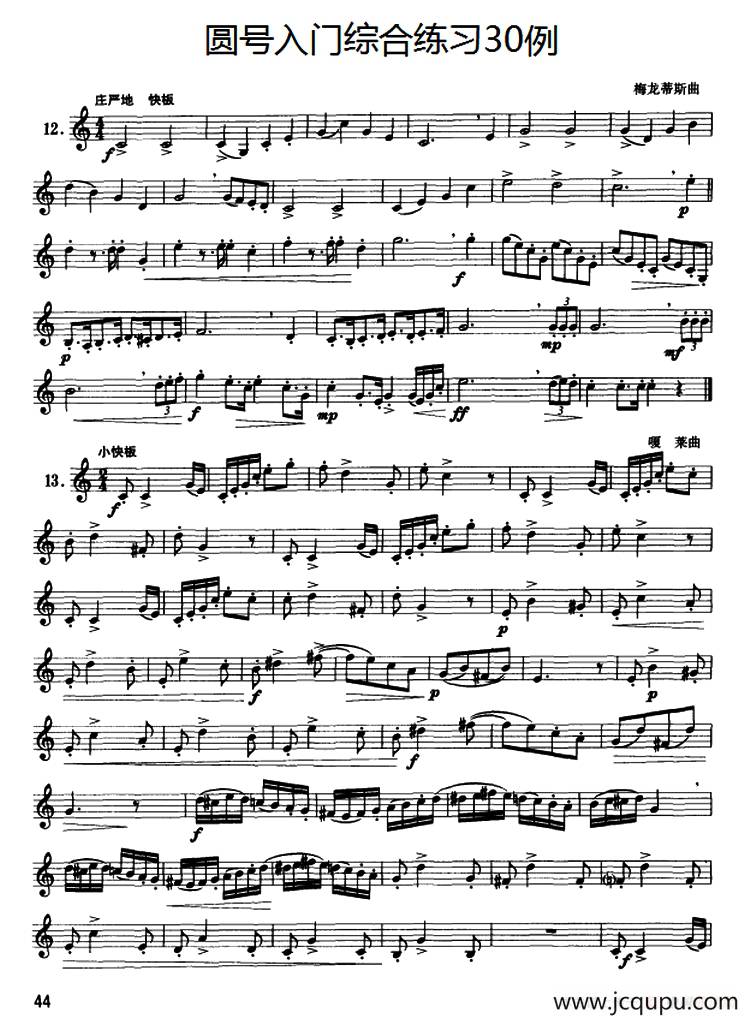 圆号入门综合练习30例（12——21）简谱