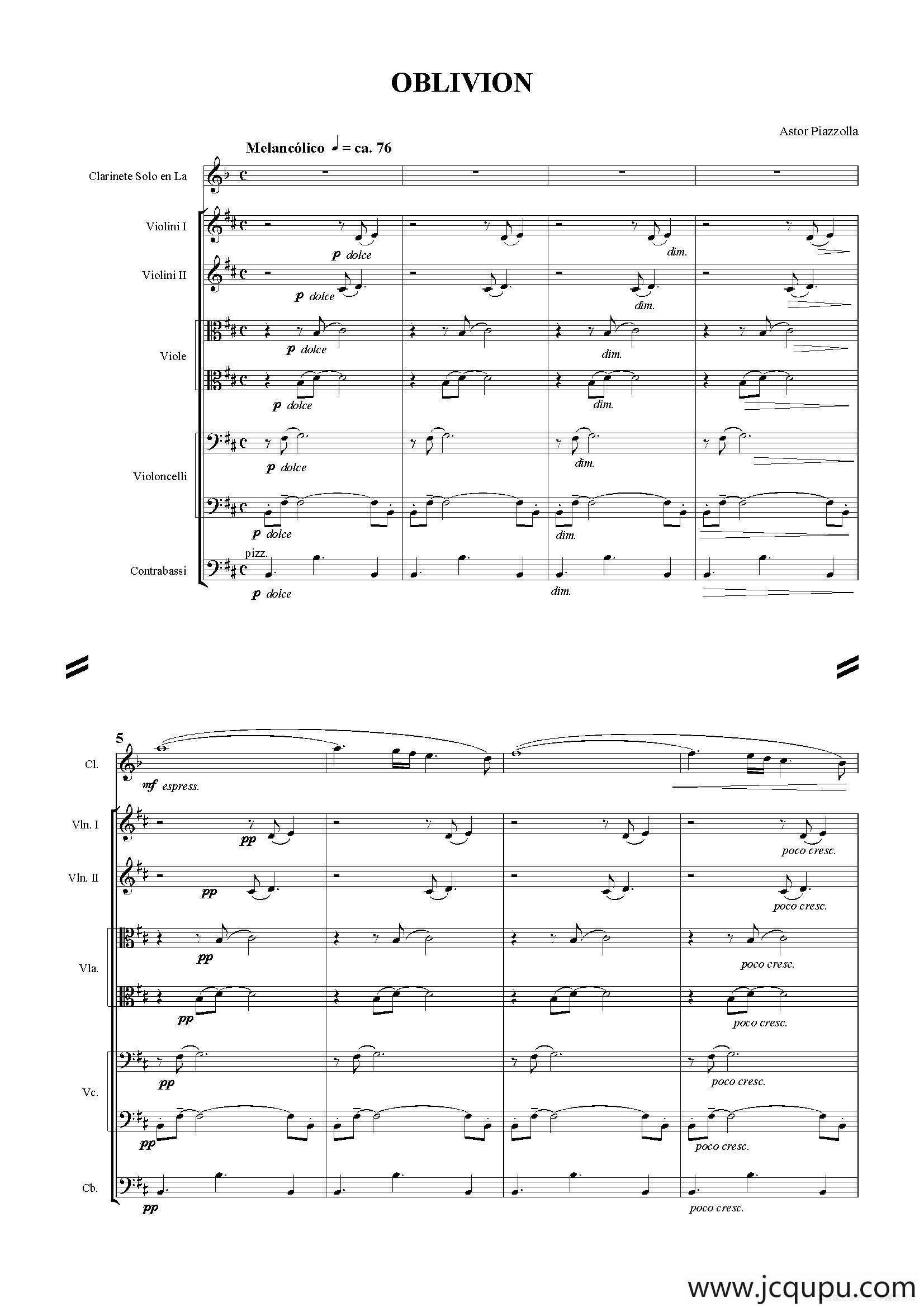 Oblivion（遗忘）（室内乐队总谱版）简谱