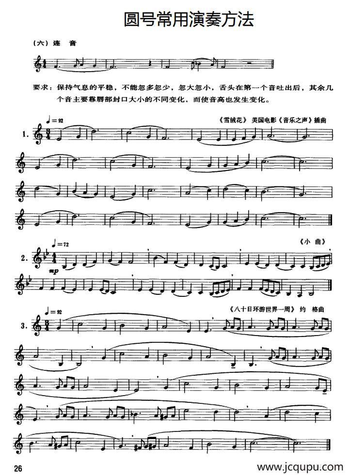圆号常用演奏方法（六）连音简谱