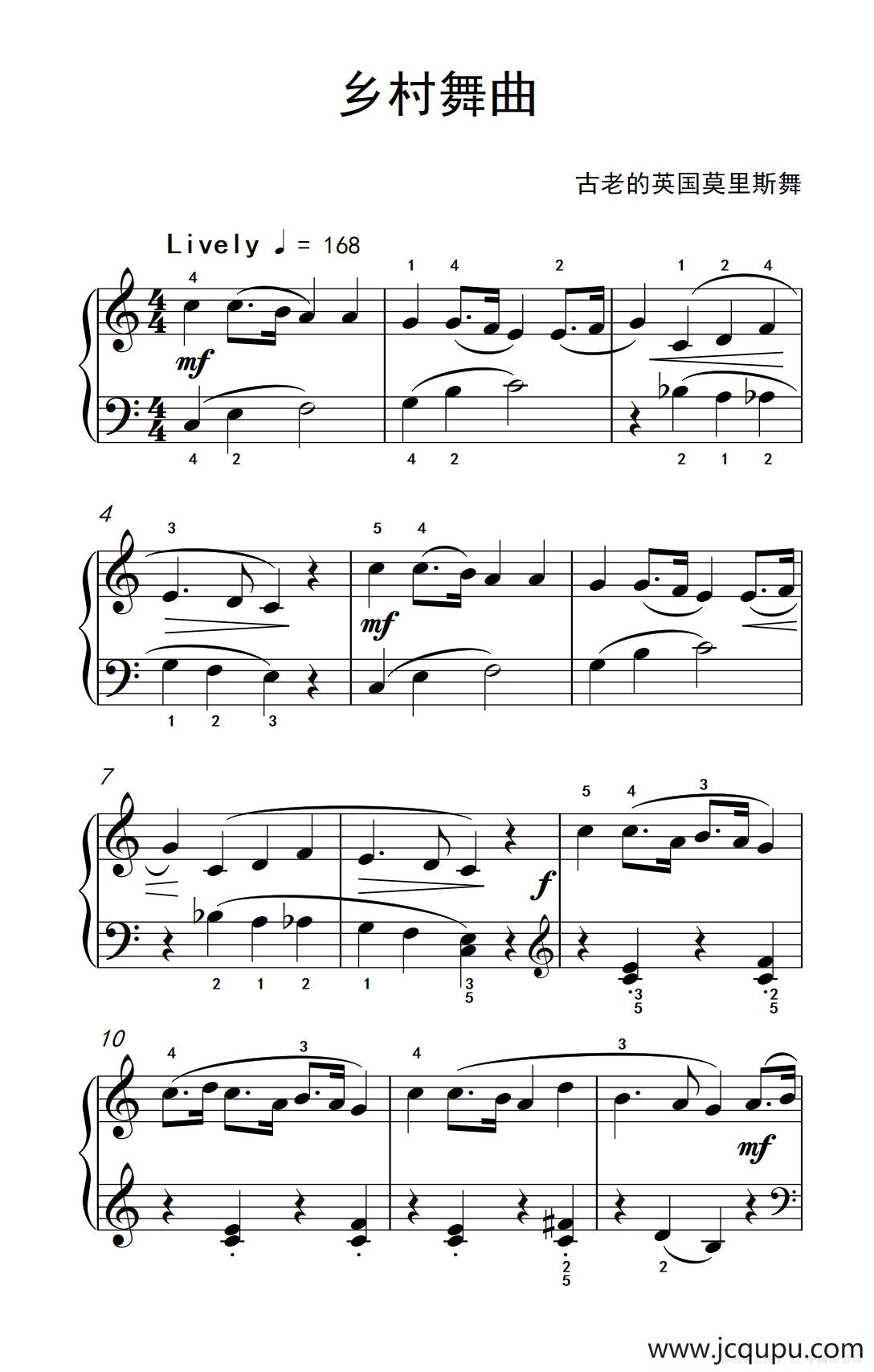 乡村舞曲（约翰·汤普森 成人钢琴教程 第二册）简谱