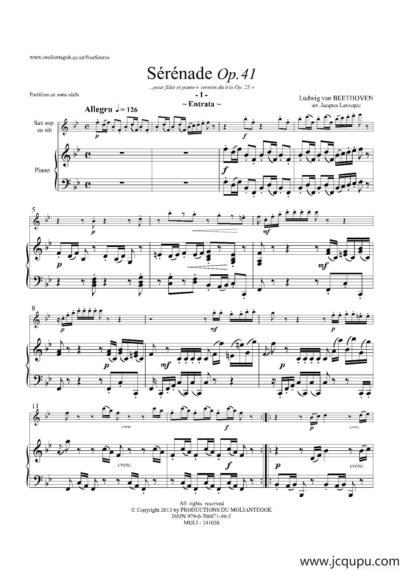 小夜曲 Op.41（高音萨克斯+钢琴伴奏）简谱