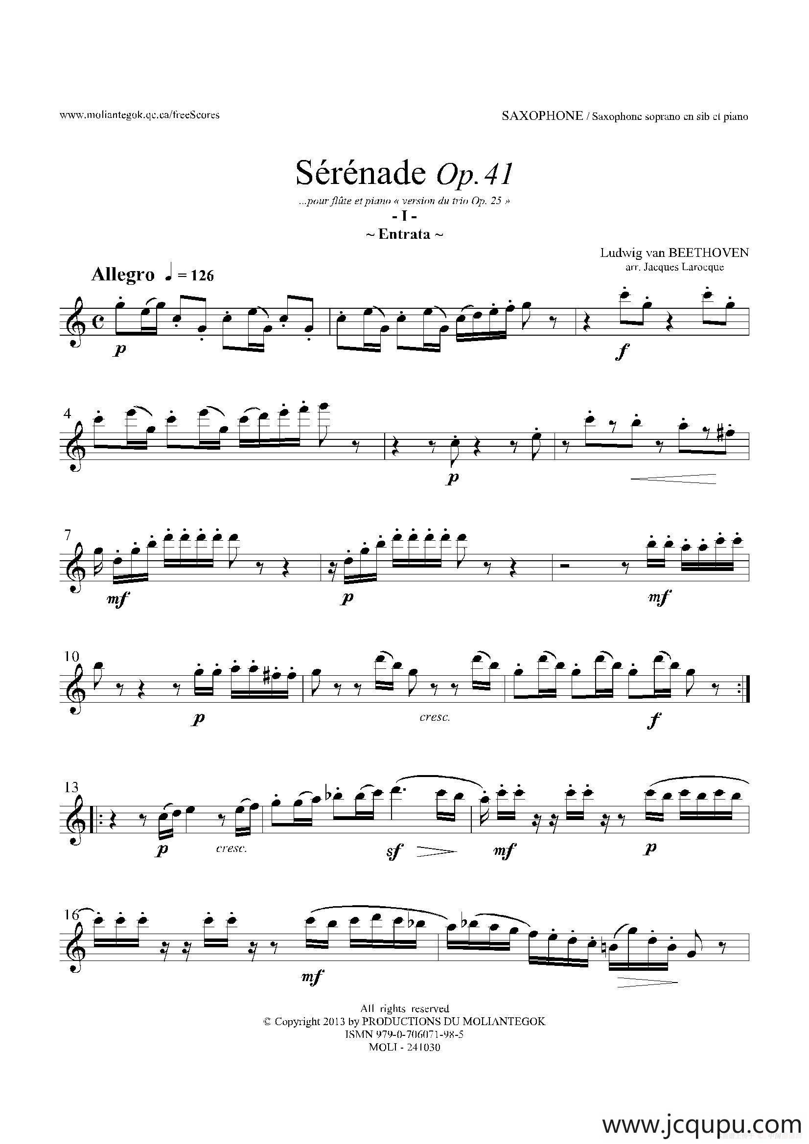 小夜曲 Op.41（高音萨克斯）简谱