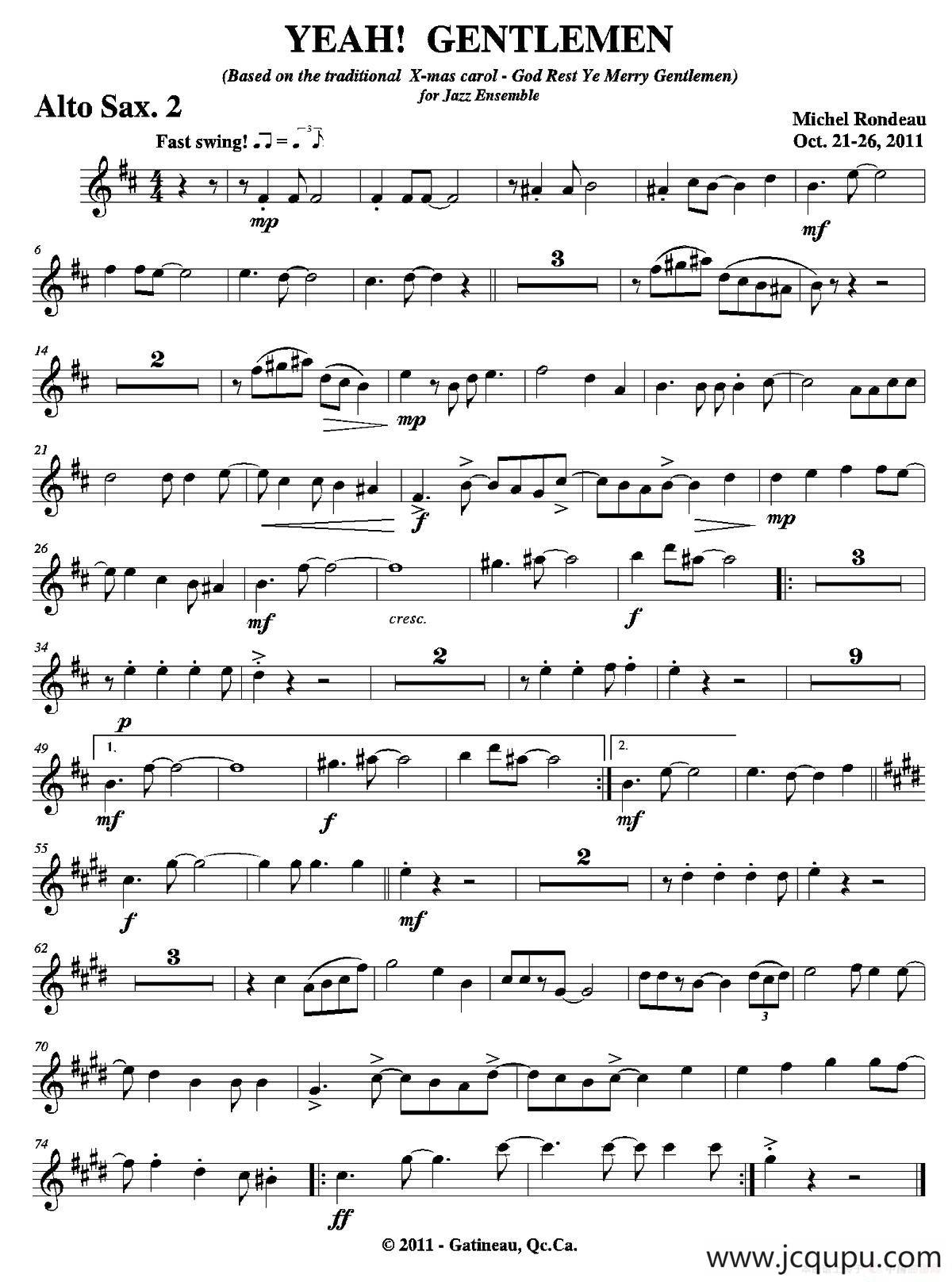 YEAH! GENTLEMEN（第二中音萨克斯分谱）简谱