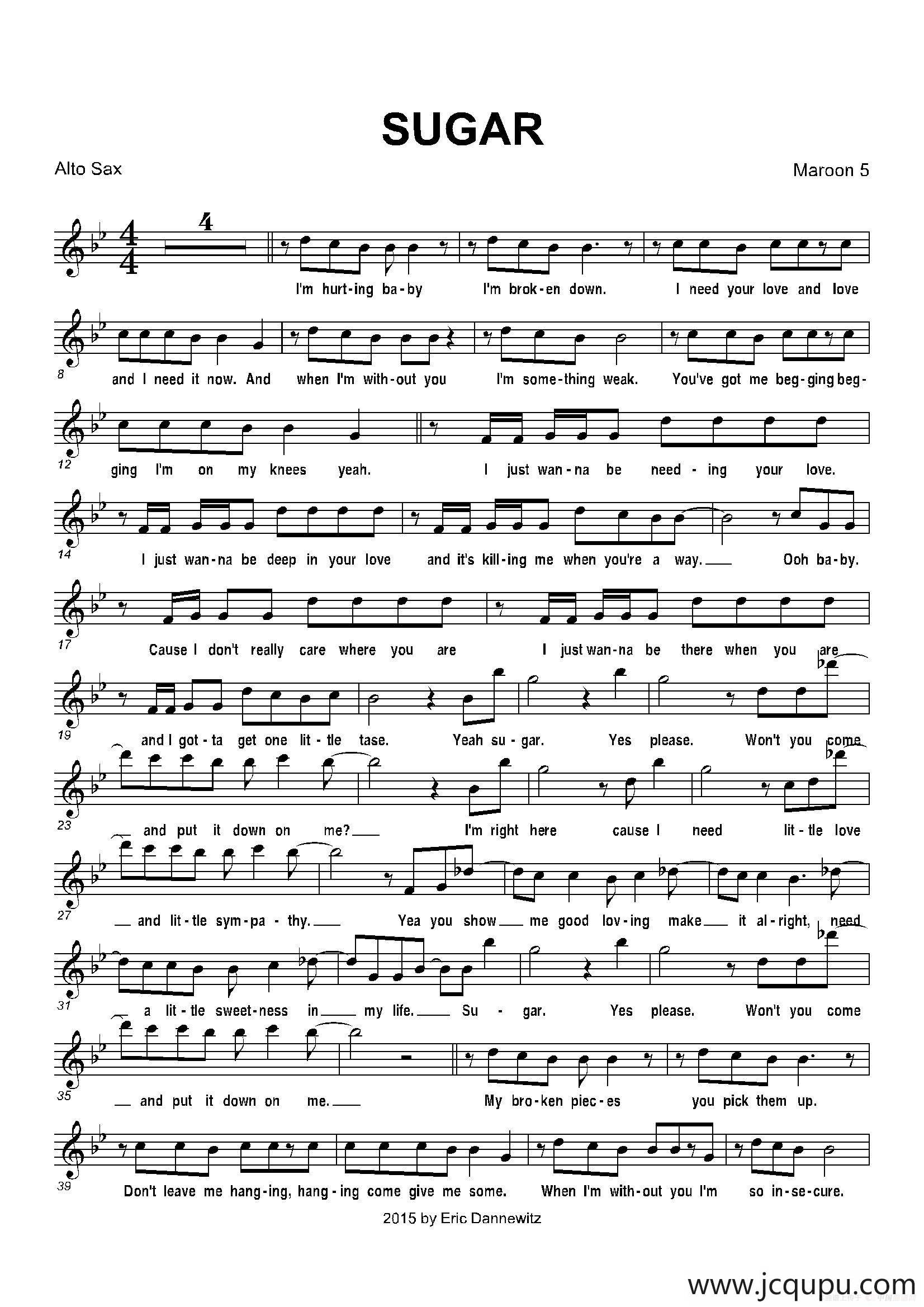 sugar（糖果）（中音萨克斯）简谱