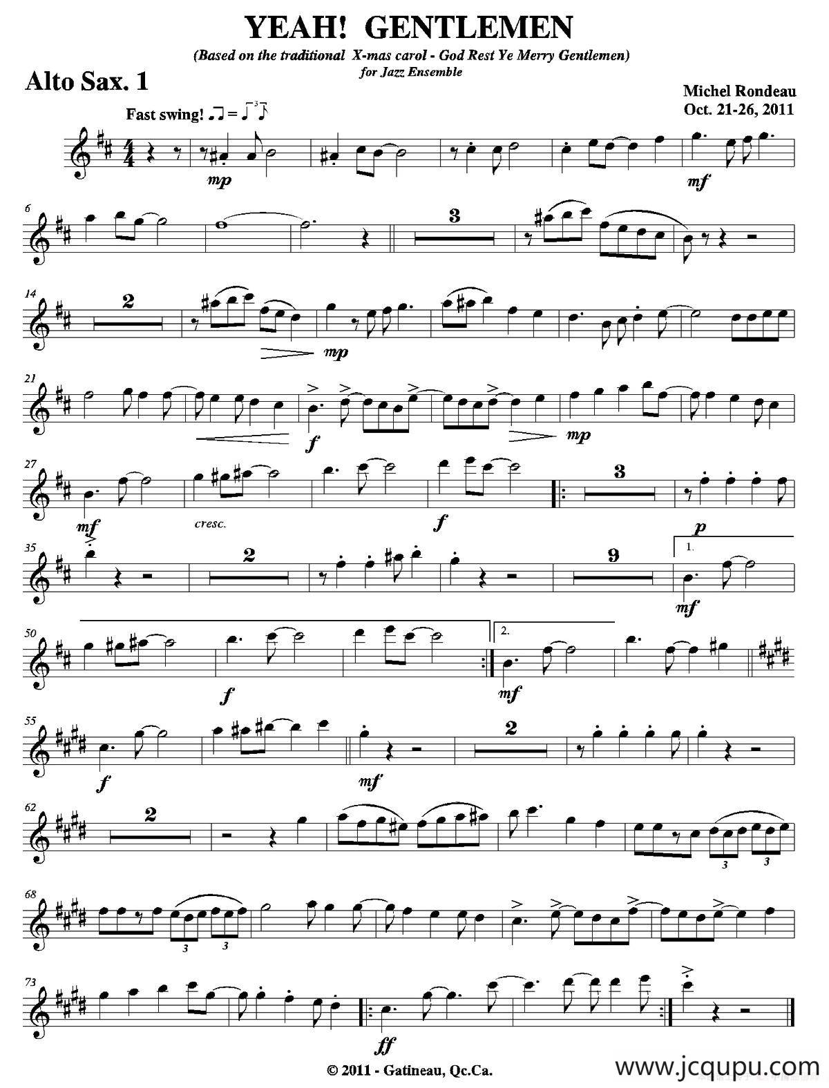 YEAH! GENTLEMEN（第一中音萨克斯分谱）简谱