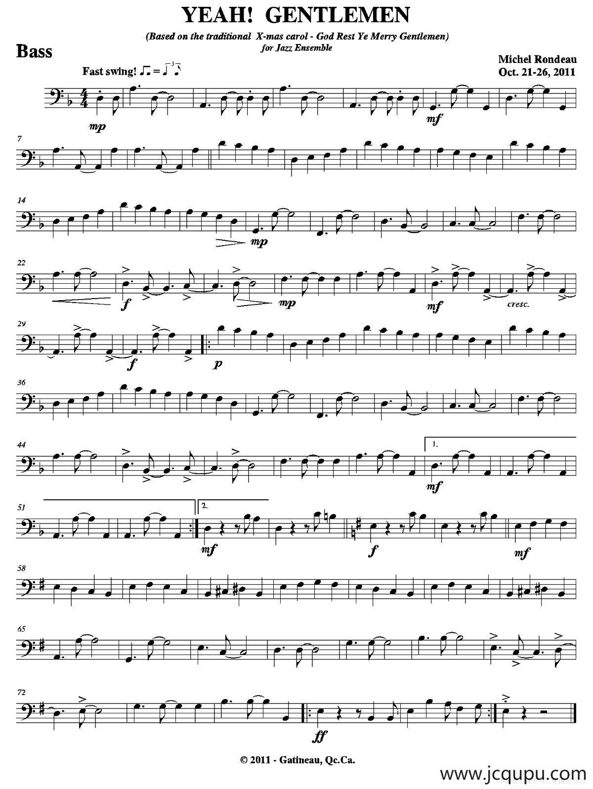 YEAH! GENTLEMEN（贝司分谱）简谱