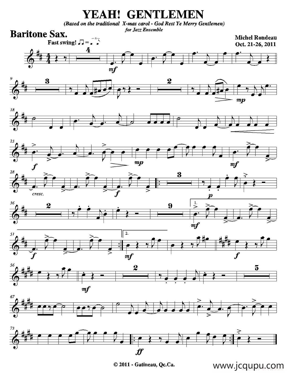 YEAH! GENTLEMEN（上低音萨克斯分谱）简谱