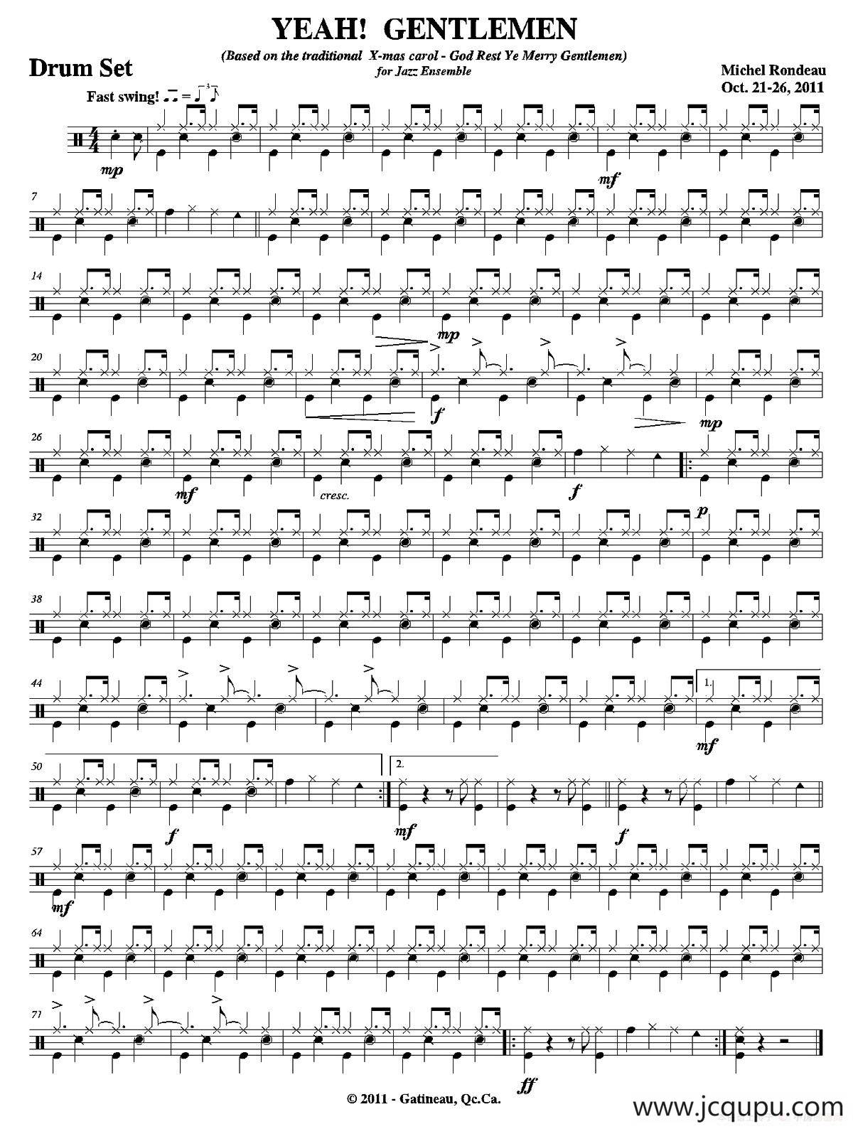 YEAH! GENTLEMEN（爵士鼓分谱）简谱