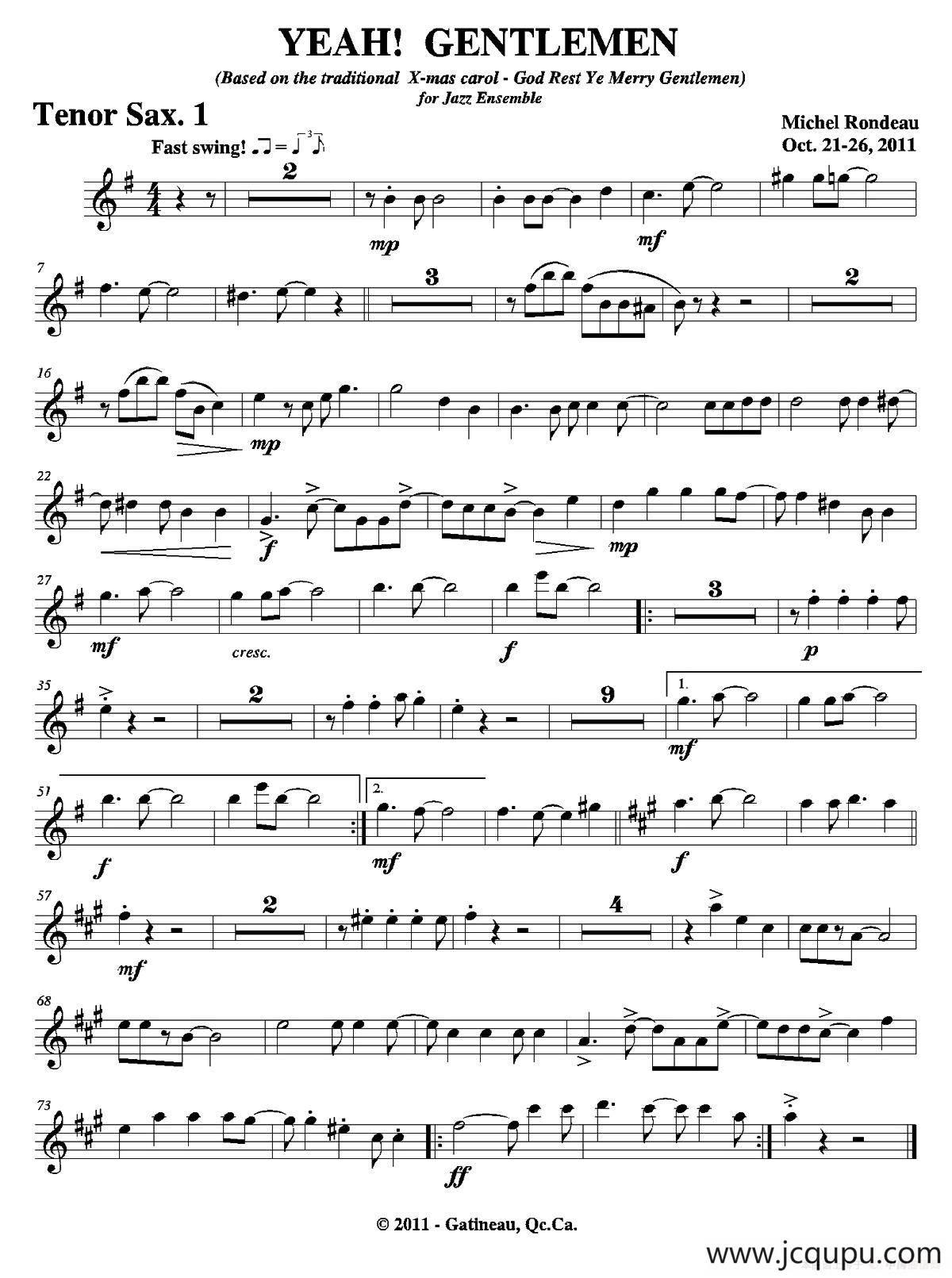 YEAH! GENTLEMEN（第一次中音萨克斯分谱）简谱