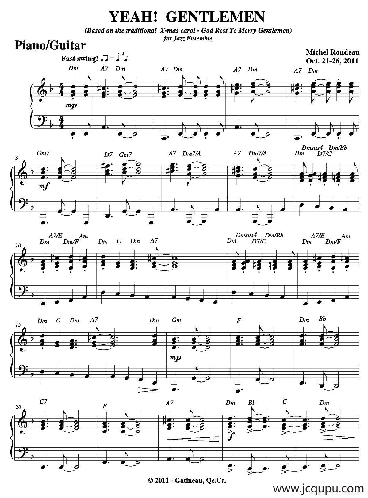 YEAH! GENTLEMEN（钢琴、吉他分谱）简谱