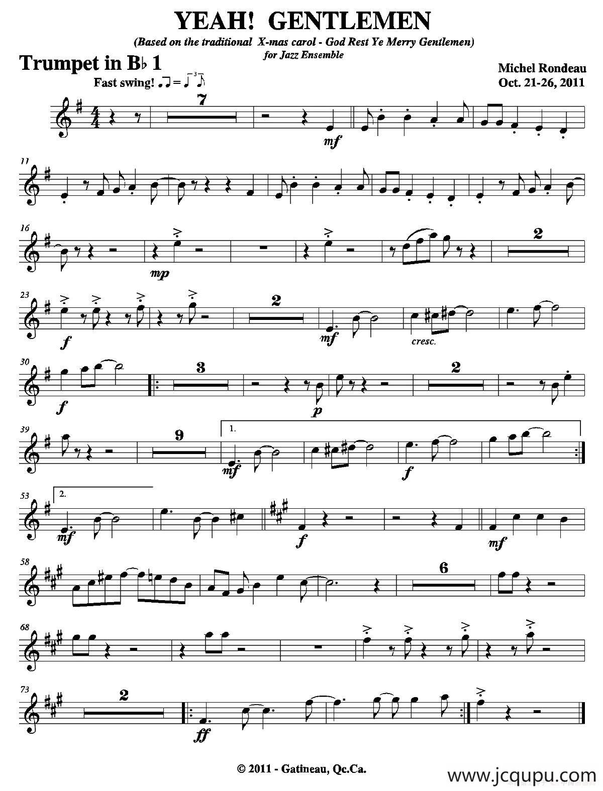 YEAH! GENTLEMEN（第一降B小号分谱）简谱